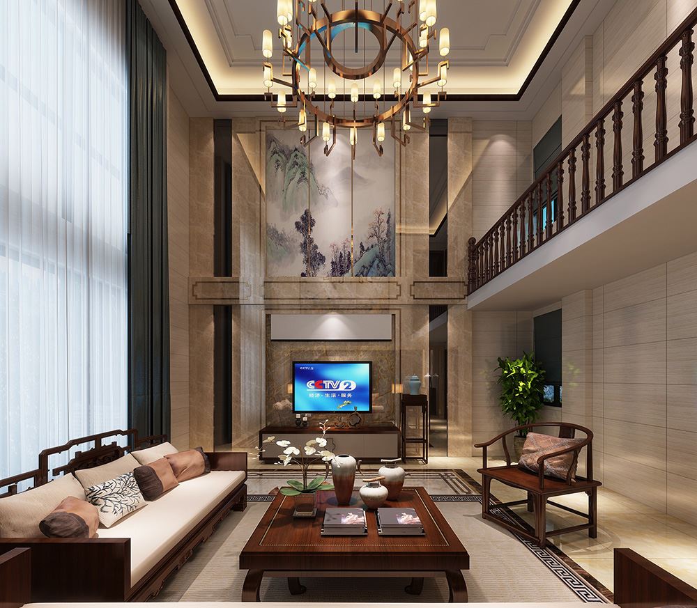 湛江市申藍寶邸新中式風格別墅裝修案例