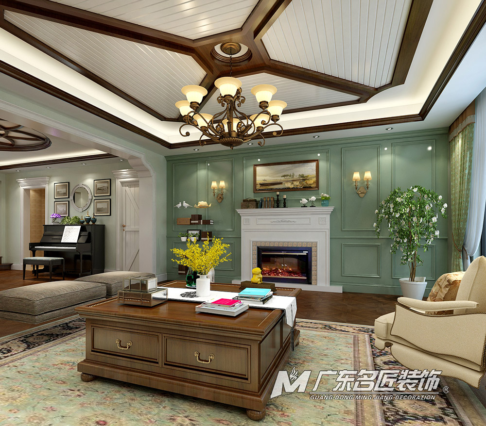 九號別墅410平米美式鄉村風格裝修案例-負一樓客廳 九號別墅410平米美式鄉村風格裝修案例-負一樓客廳