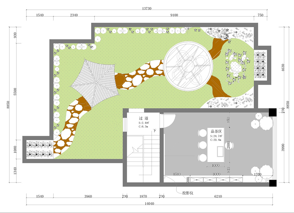 裝修案例新中式風格別墅裝修效果圖-庭院布局圖 裝修案例新中式風格別墅裝修效果圖-庭院布局圖