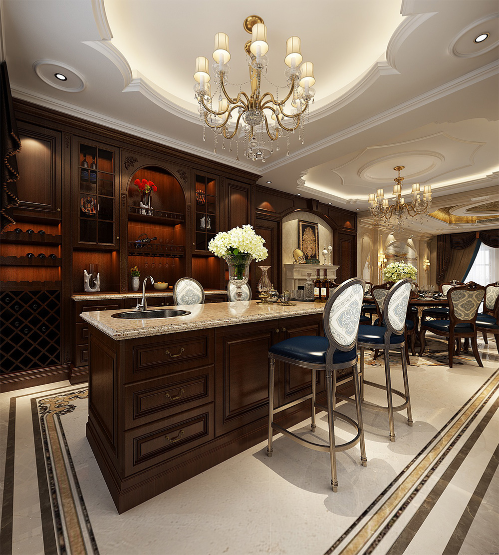 裝修案例經典美式風格別墅裝修效果圖-餐廳吧臺 裝修案例經典美式風格別墅裝修效果圖-餐廳吧臺