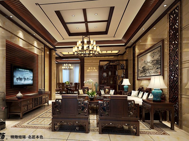 茂名市東恒新城新中式風(fēng)格別墅裝修案例