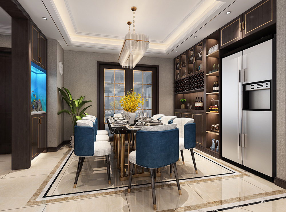 簡歐輕奢風格別墅裝修設計效果圖-依云水岸別墅366平米-別墅裝修設計餐廳 簡歐輕奢風格別墅裝修設計效果圖-依云水岸別墅366平米-別墅裝修設計餐廳