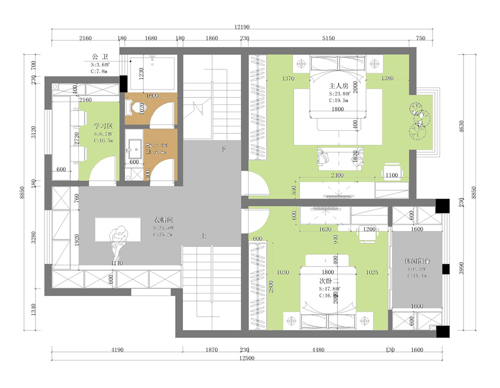 裝修案例新中式風格別墅裝修效果圖-二層布局圖 裝修案例新中式風格別墅裝修效果圖-二層布局圖