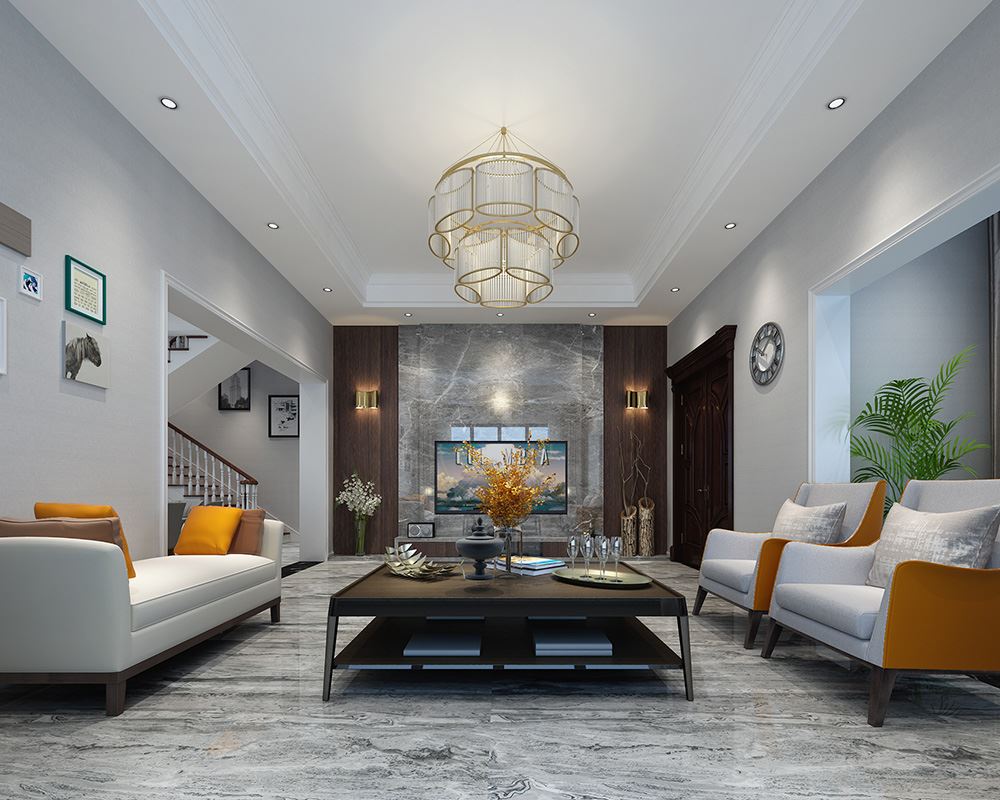 青島市德馨瓏湖現代簡約風格別墅裝修案例