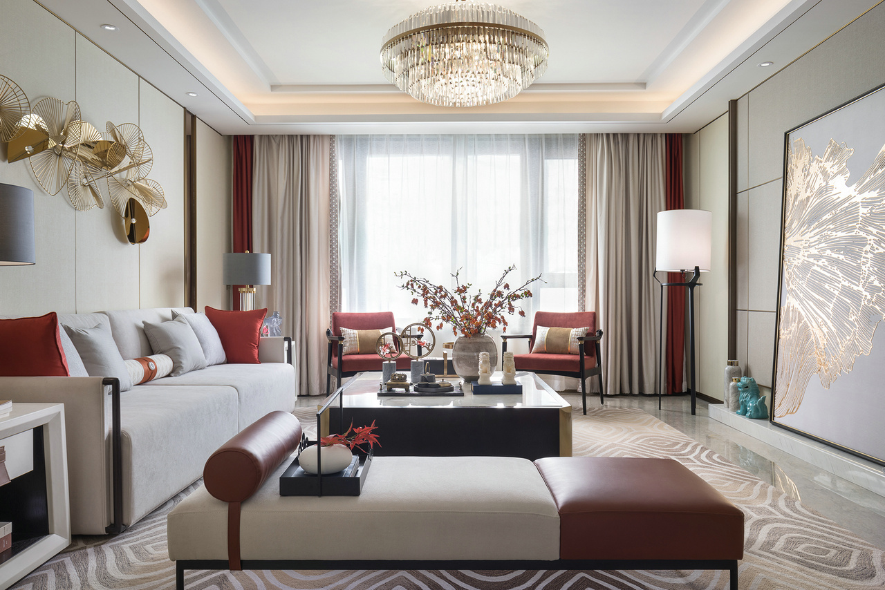 新中式風(fēng)格室內(nèi)家裝案例效果圖-客廳 新中式風(fēng)格室內(nèi)家裝案例效果圖-客廳