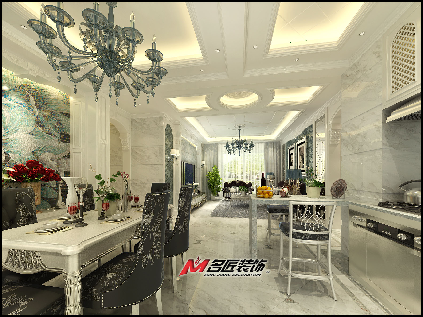 佛山市龍光&middot;玖悅灣歐式風格三居室裝修案例