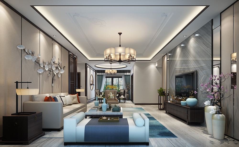 佛山市綠地&middot;拾野川新中式風格四居室裝修案例