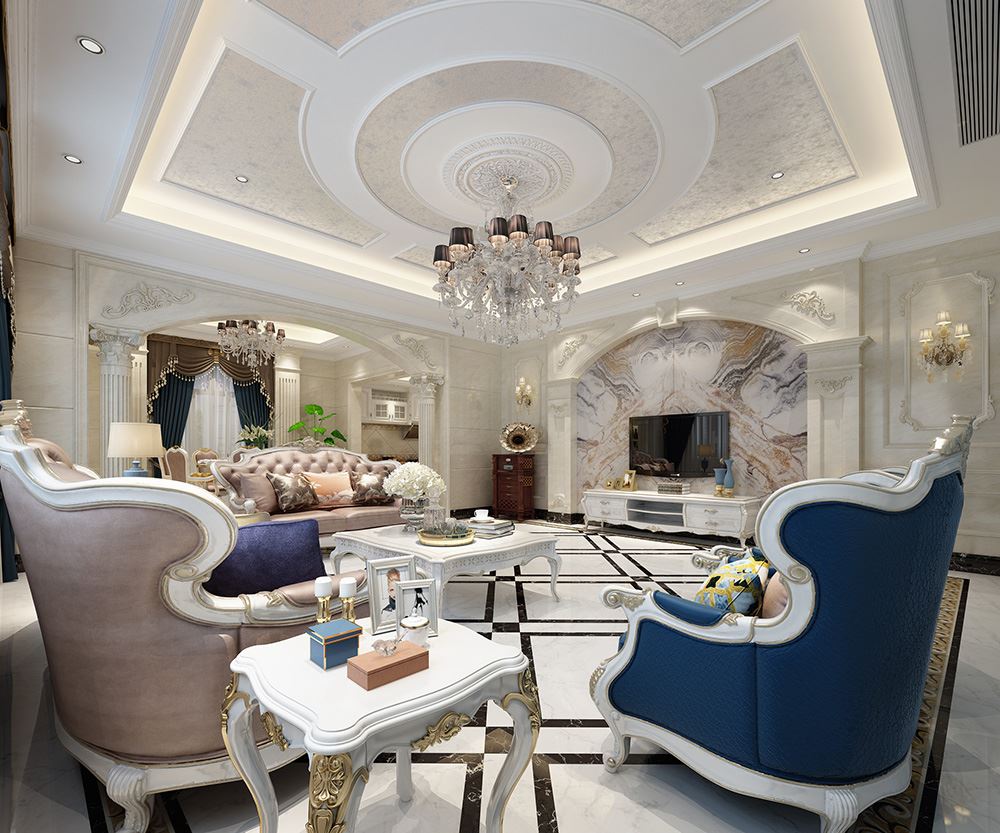 青島市德馨瓏湖歐式風格三居室裝修案例