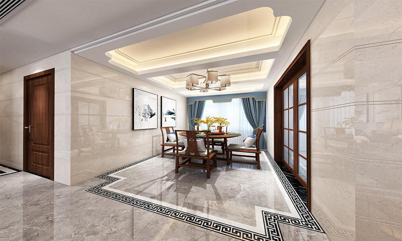 新中式風格室內(nèi)裝修效果圖-佛山名澳匯錦桃園四居180平米-室內(nèi)餐廳裝修