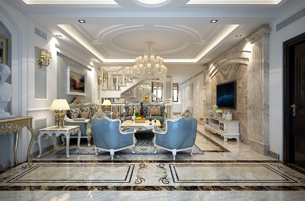 青島市德馨瓏湖歐式風格復式裝修案例