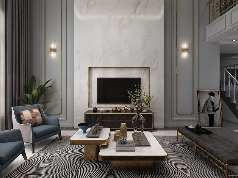 連云港市玻璃制品廠宿舍輕奢風格復式裝修案例