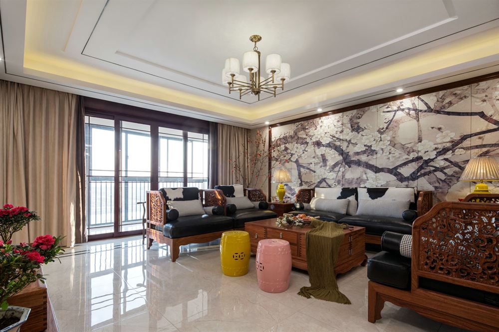 佛山市招商&middot;悅府新中式風格三居室裝修案例