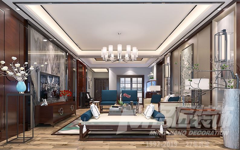 佛山市恒大&middot;酈湖城新中式風格三居室裝修案例