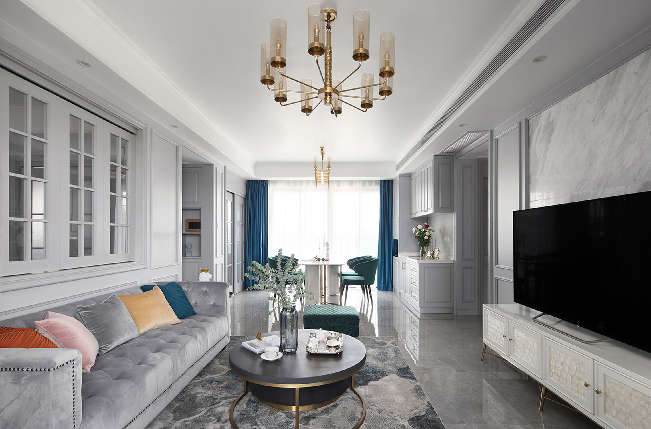 美式簡約風格室內家裝案例效果圖-客廳 美式簡約風格室內家裝案例效果圖-客廳