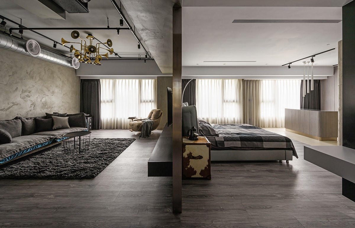 工業風風格家裝設計室內裝修效果圖-客廳臥室 工業風風格家裝設計室內裝修效果圖-客廳臥室