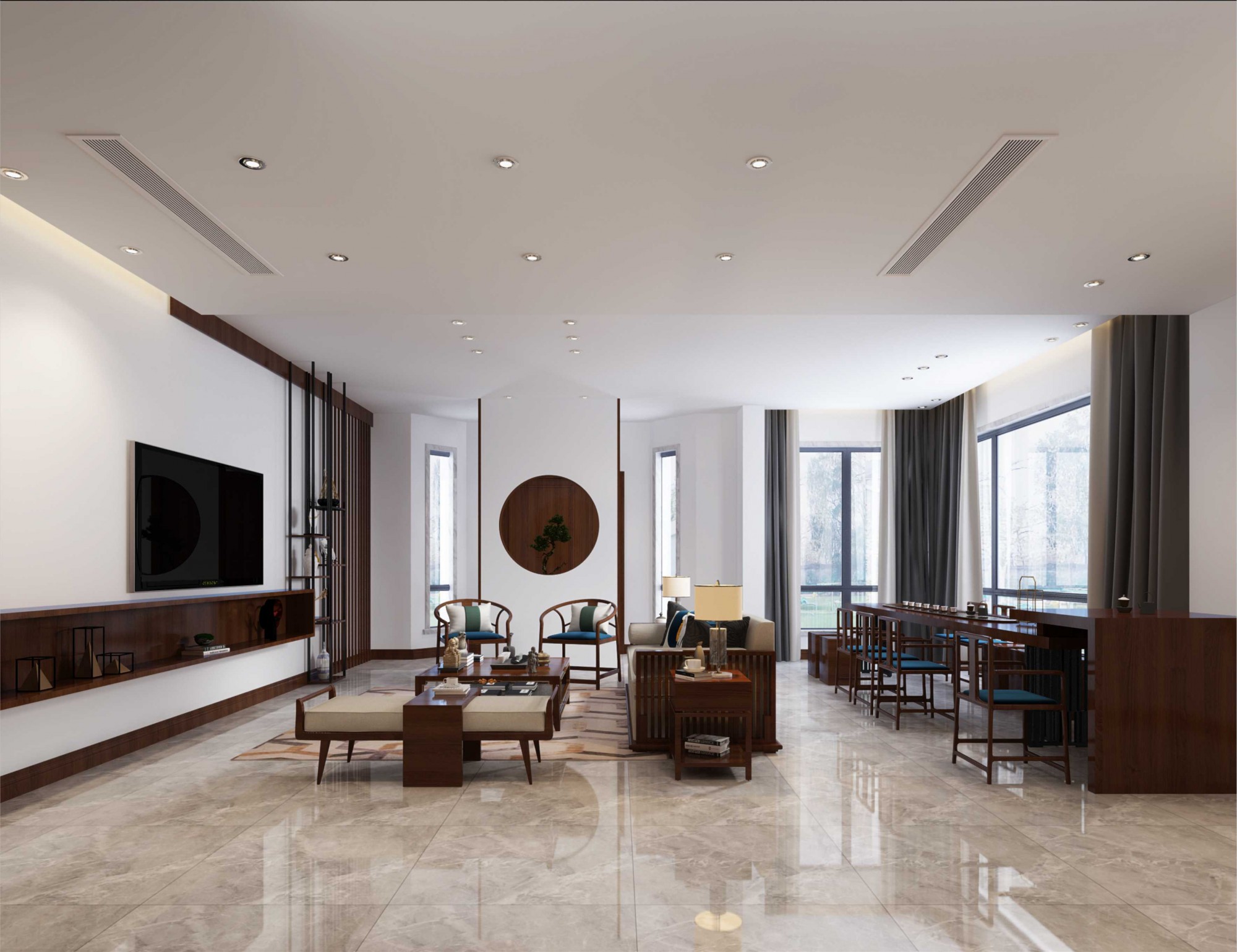 常州市御城商住樓新中式風格別墅裝修案例