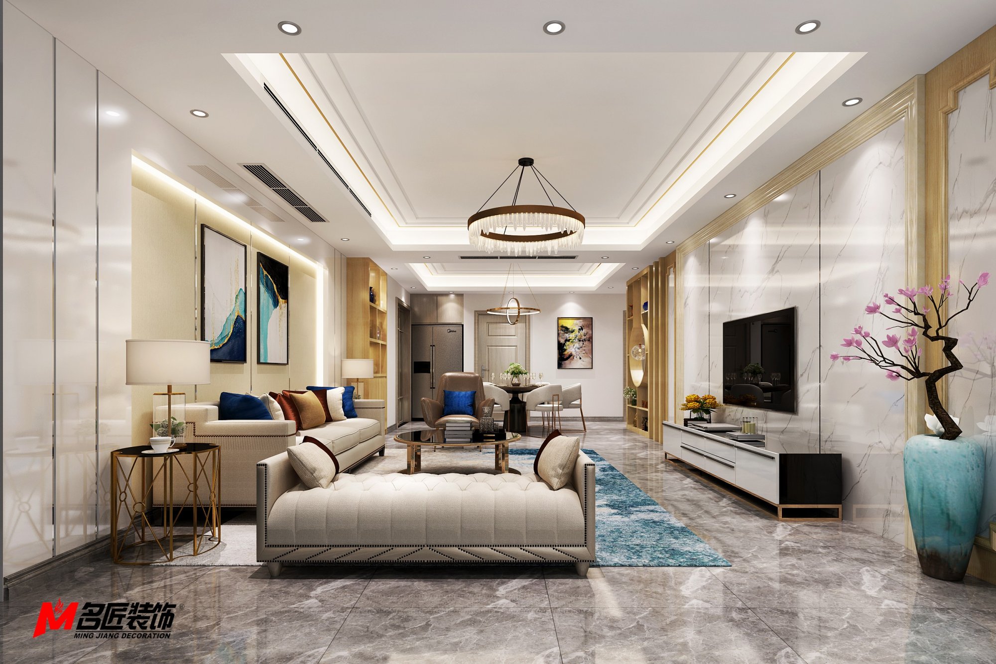 佛山市綠地&middot;拾野川輕奢風格三居室裝修案例