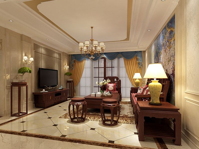 茂名市廣海中路小區(qū)新中式風格三居室裝修案例