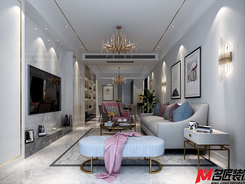 臺州市濱江&middot;鉑金海岸輕奢風格三居室裝修案例