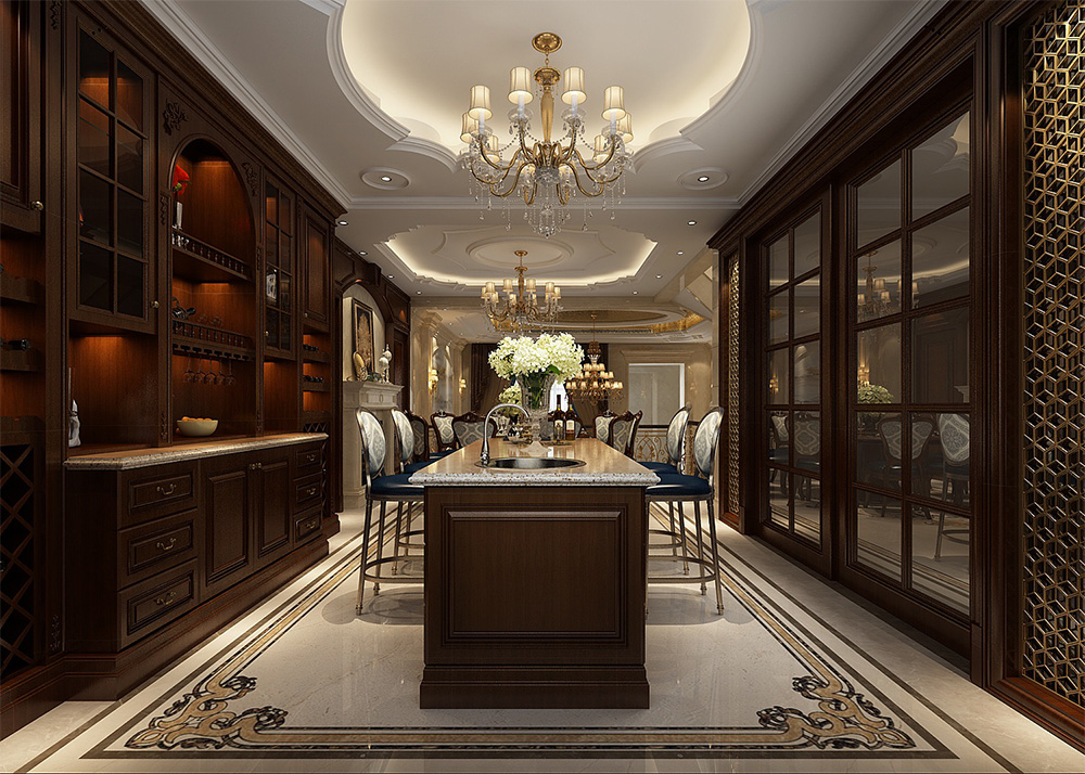 裝修案例經典美式風格別墅裝修效果圖-餐廳全景 裝修案例經典美式風格別墅裝修效果圖-餐廳全景