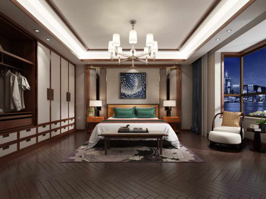 裝修案例新中式風格別墅裝修效果圖-臥室 裝修案例新中式風格別墅裝修效果圖-臥室