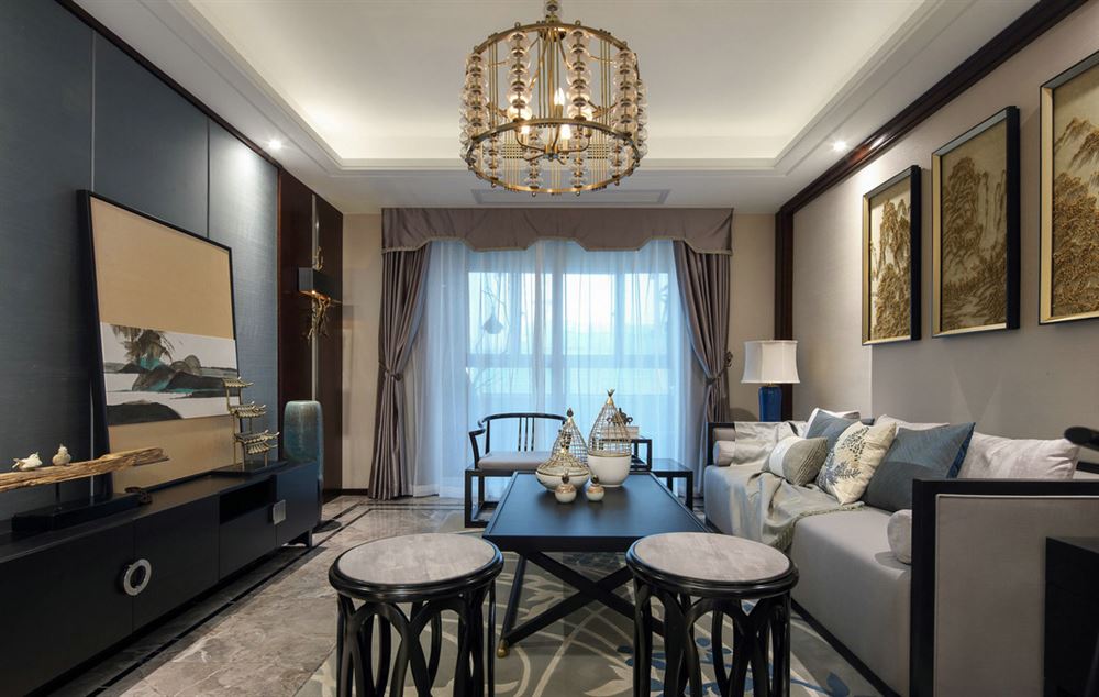 佛山市中交&middot;瀧灣云城新中式風格四居室裝修案例