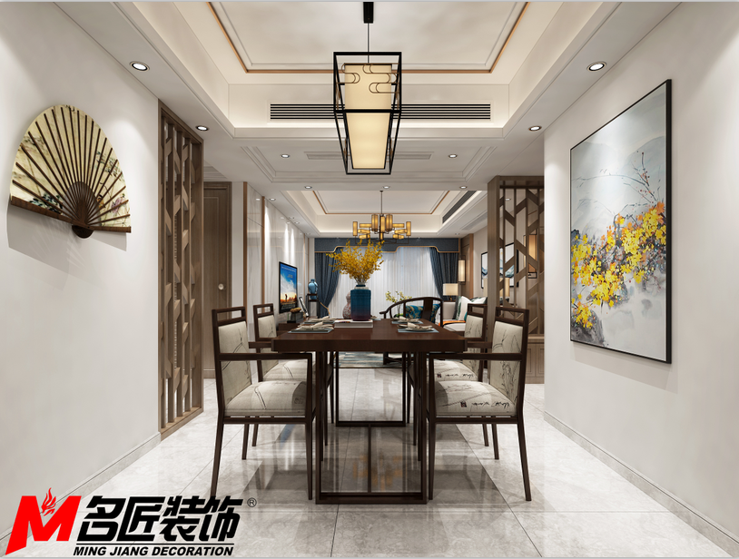 德陽市城東小區新中式風格三居室裝修案例