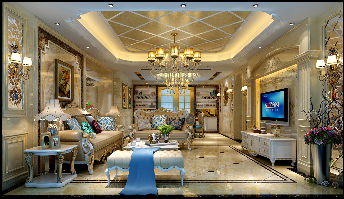 簡歐風格室內裝修設計效果圖-保利中央公館三居140平米-室內客廳裝修設計 簡歐風格室內裝修設計效果圖-保利中央公館三居140平米-室內客廳裝修設計