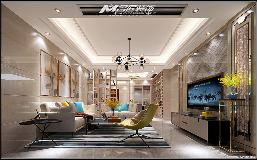 輕奢風(fēng)格室內(nèi)裝修效果圖-福臨門三居115平米-客廳 輕奢風(fēng)格室內(nèi)裝修效果圖-福臨門三居115平米-客廳