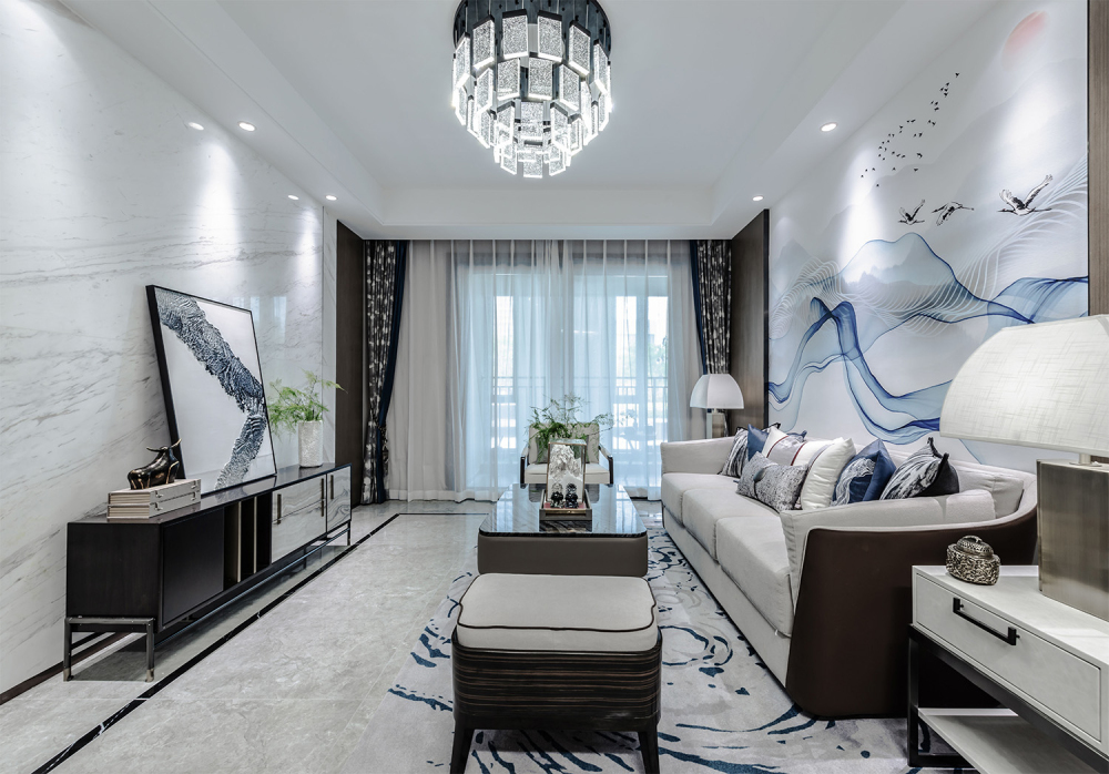 廣州市從都國際莊園別墅新中式風格三居室裝修案例