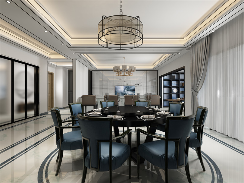 廣州市富力泉天下別墅新中式風格四居室裝修案例