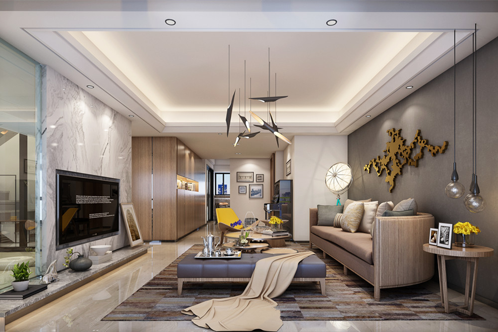 廣州市美林湖國際社區別墅新中式風格四居室裝修案例