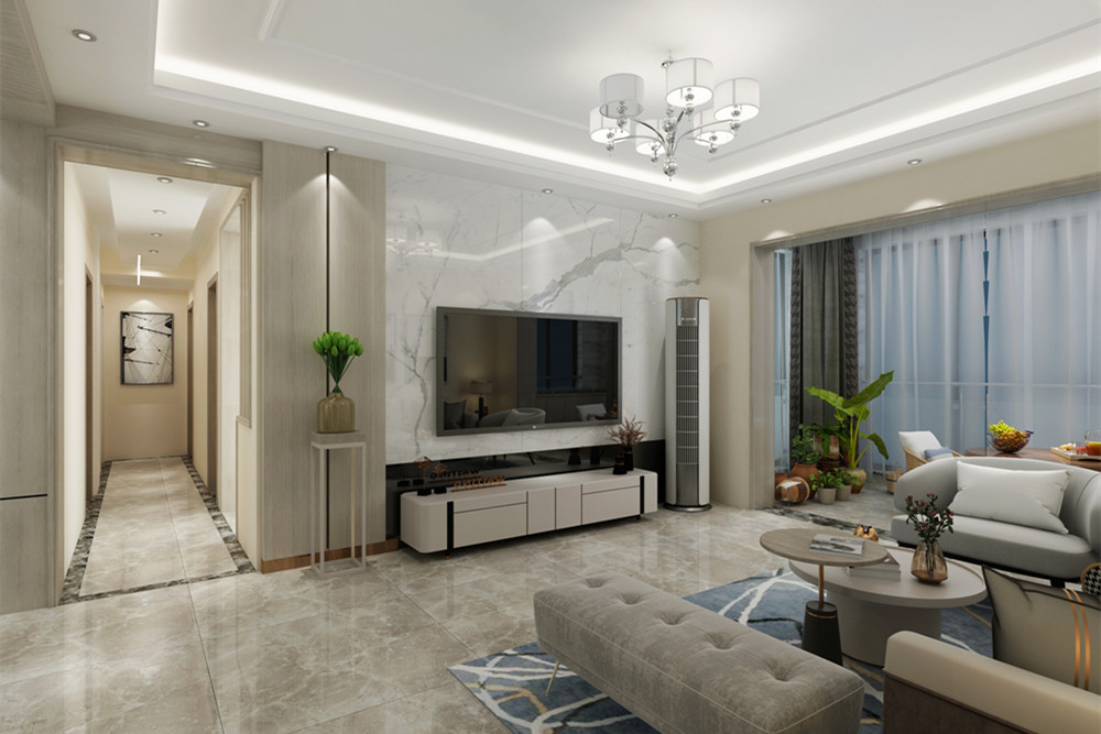 梧州市華虹濱江新城現代簡約風格三居室裝修案例