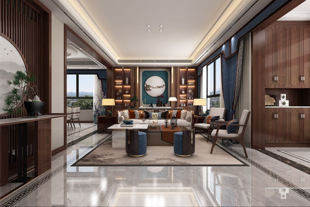 連云港市玻璃制品廠宿舍新中式風格三居室裝修案例