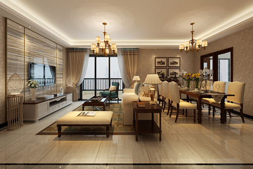 百色市百通世界新城廣場(chǎng)小區(qū)美式風(fēng)格三居室裝修案例