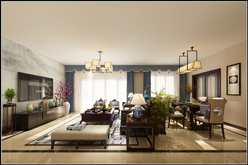 佛山市佛奧灣新中式風格三居室裝修案例