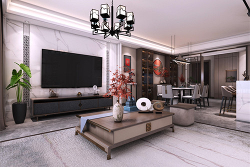 中山市豪逸華庭三期新中式風格三居室裝修案例