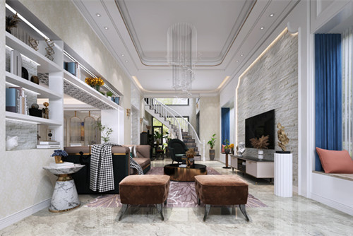 中山市豪逸華庭三期新中式風格別墅裝修案例