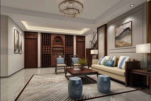 海口市港島花園新中式風格別墅裝修案例